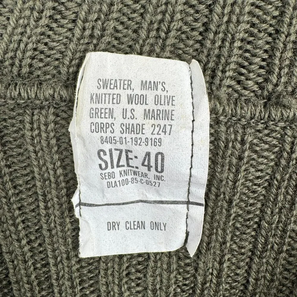 Vintage SEBO Knitwear Army Wool Commando Military Sweater Mens 40 Green Rib Knit